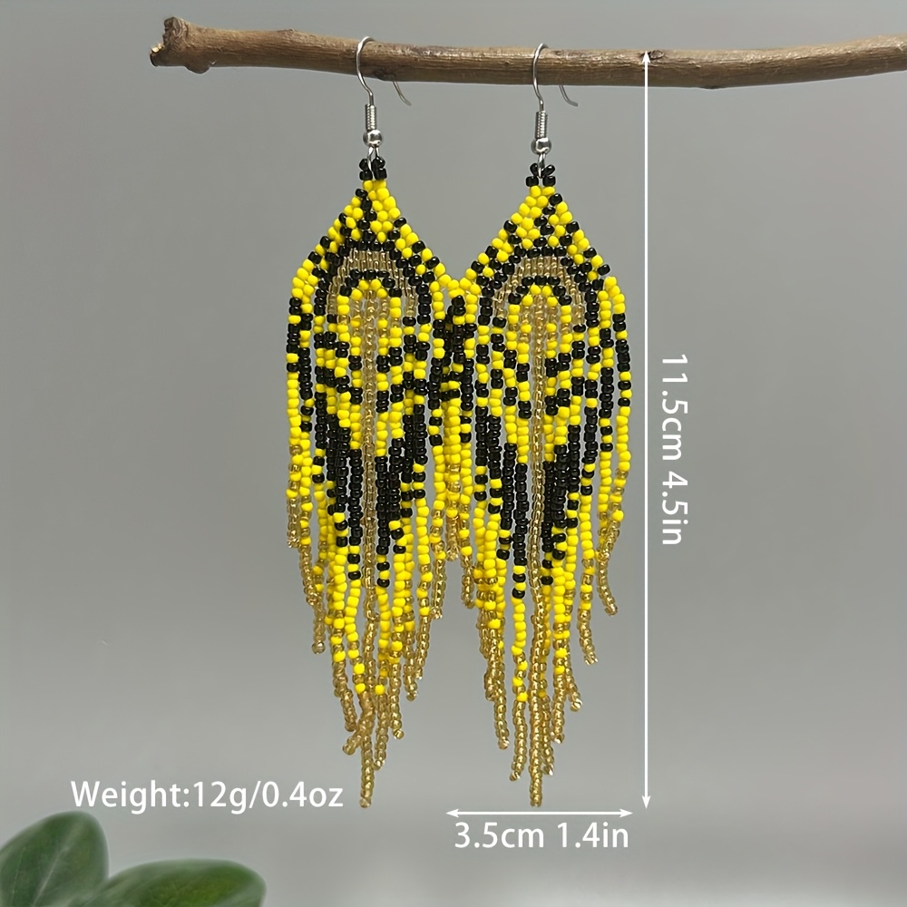 Vintage Dangle Beaded Earrings with Tassels